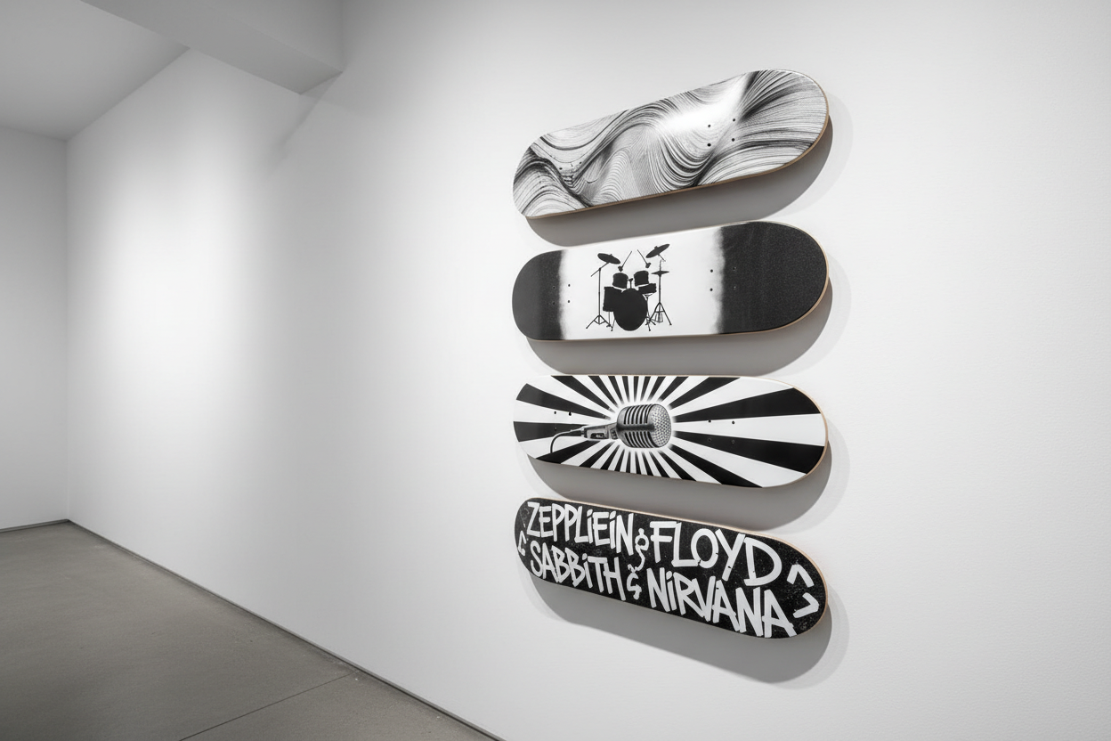 Music-Inspired Skateboard Wall Art: Band & Artist Designs