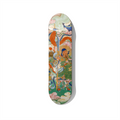 Modern wall art skateboard deck featuring a traditional Chinese warrior deity inspired by Guan Yu, detailed Asian mythological art printed on premium Canadian maple skateboard
