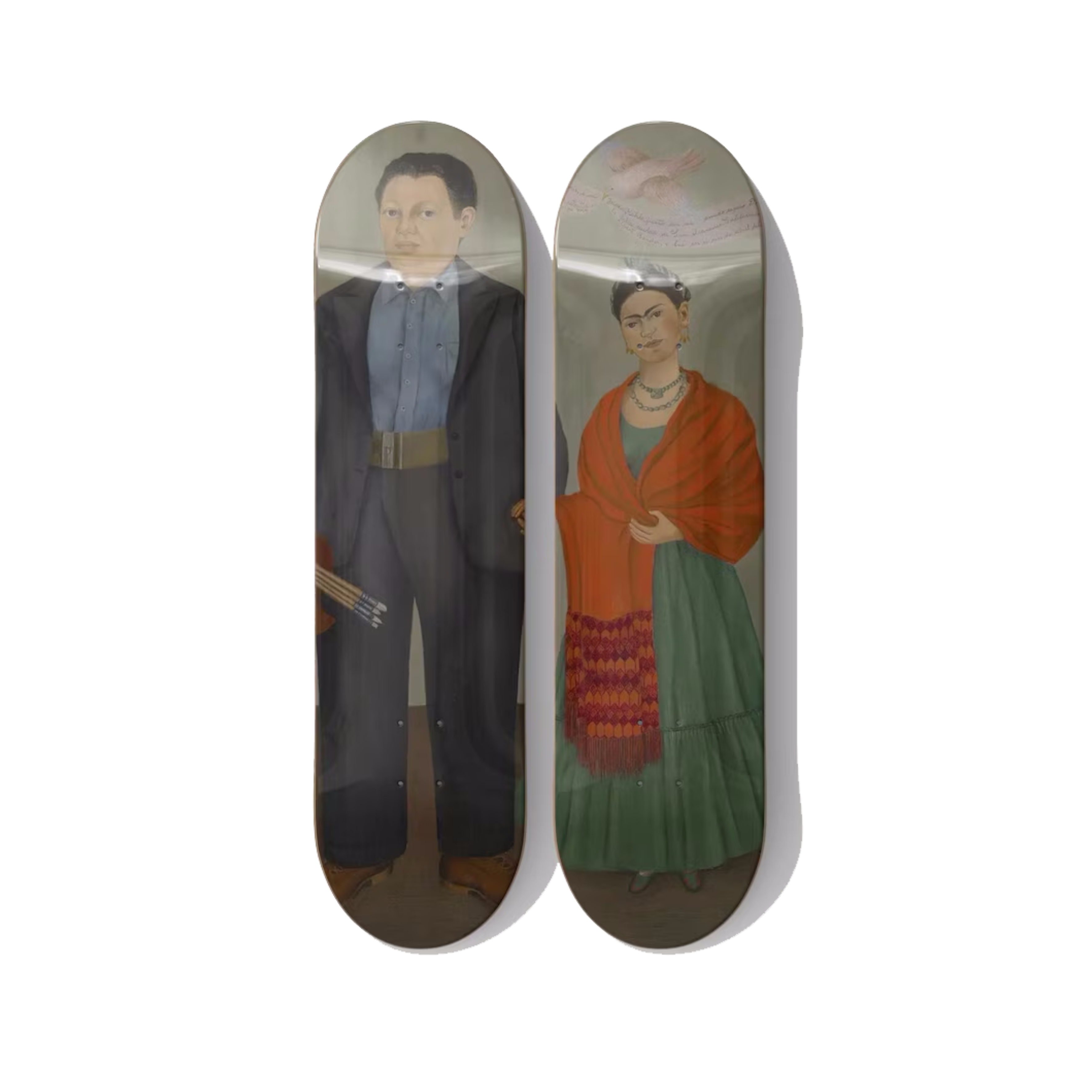 Frida Kahlo “Frieda and Diego Rivera” Skateboard Deck Diptych Wall Art – Mexican Modernism Art Decks - deckarts.com