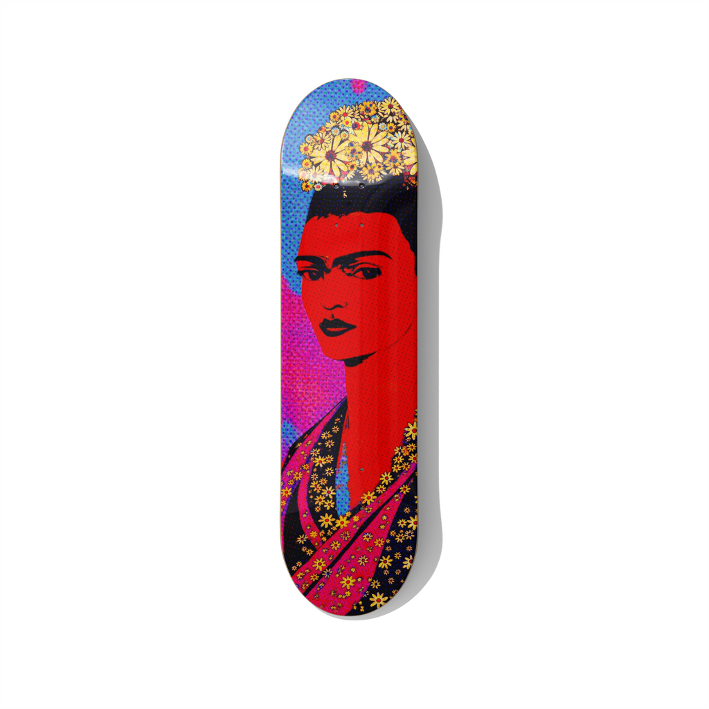 Skateboard Wall Art – Floral Portrait Pop Art Deck Inspired by Frida - deckarts.com