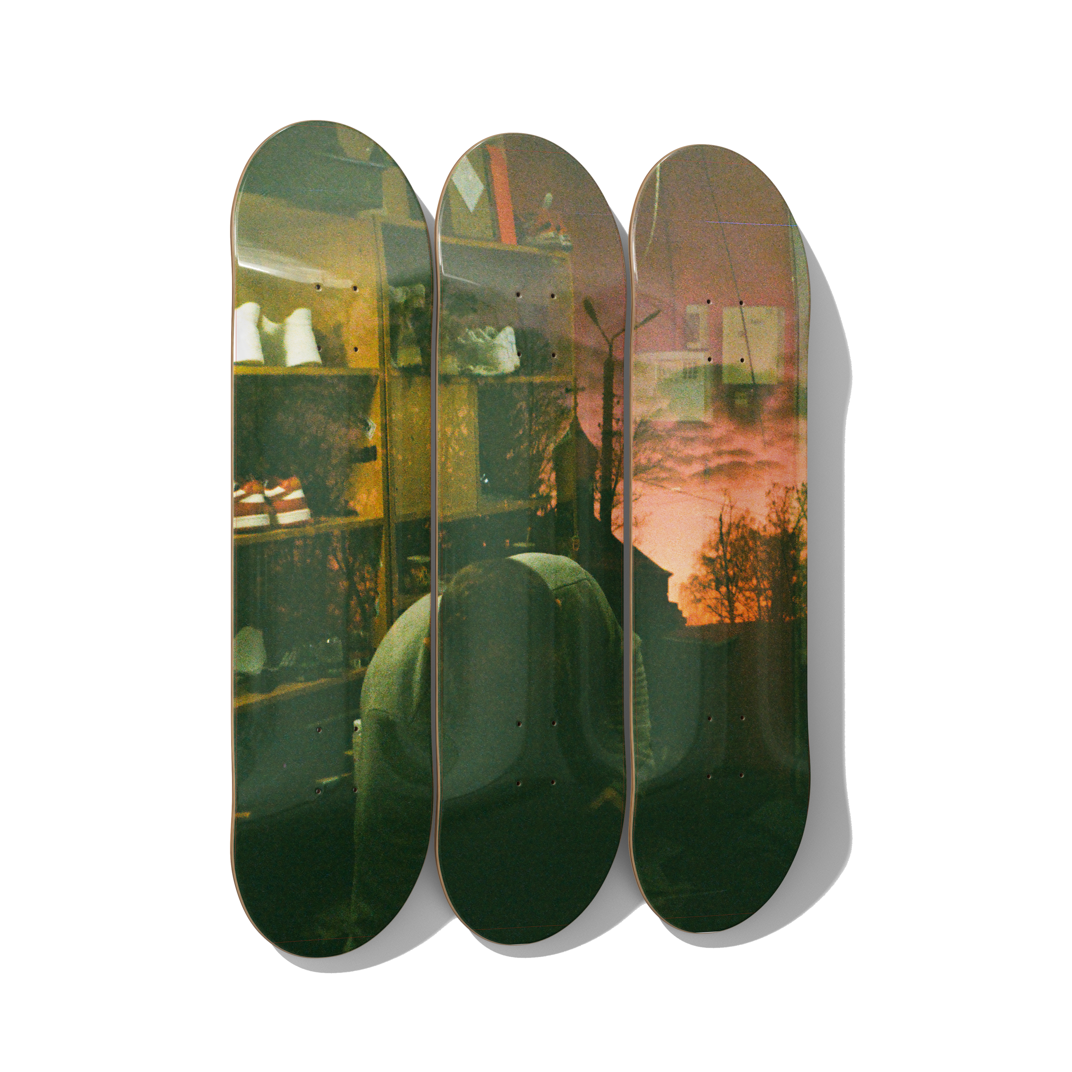 Local 42700 Okhtyrka winter courtyard street photography skateboard wall art on premium Canadian maple deck